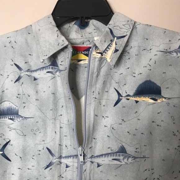 Weekender all over fish print zip up cotton lined shirt size medium - Picture 5 of 12